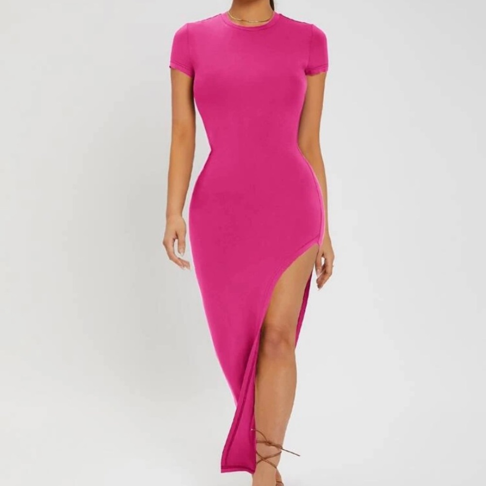 Solid Split Thigh Bodycon Dress - image 3
